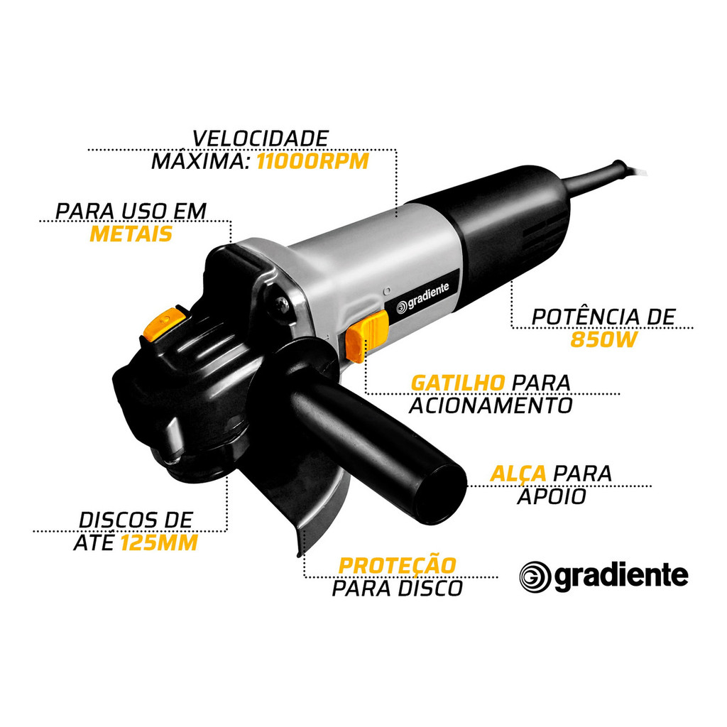 Esmerilhadeira Lixadeira Angular Gradiente 850w Gea850220 115mm em Oferta na Shopee