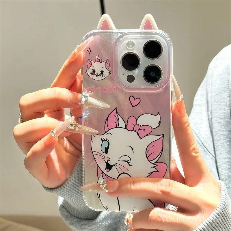 Capa de Telefone Mary Cat, Design de Gato, Orelhas Tridimensionais, Compatível com iPhone 13, 14, 17, 12, 15, 16, 11, 13