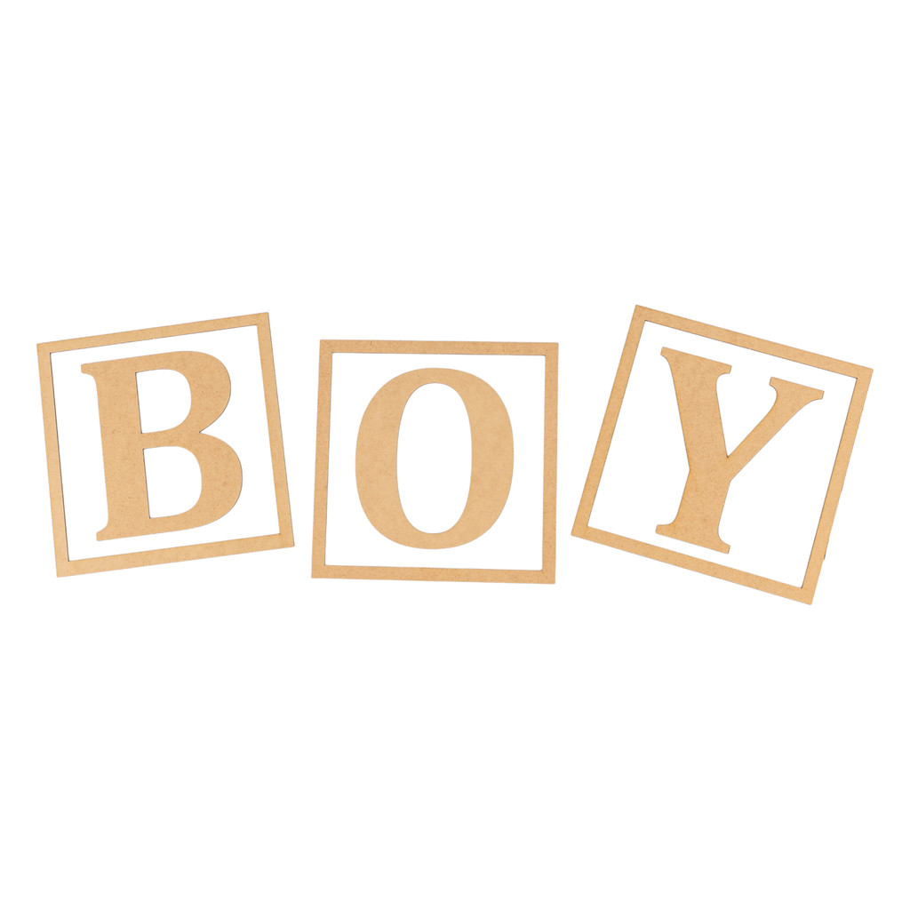 Letras BOY Molduras para Cubos 30x30 Mdf Cru Decoração