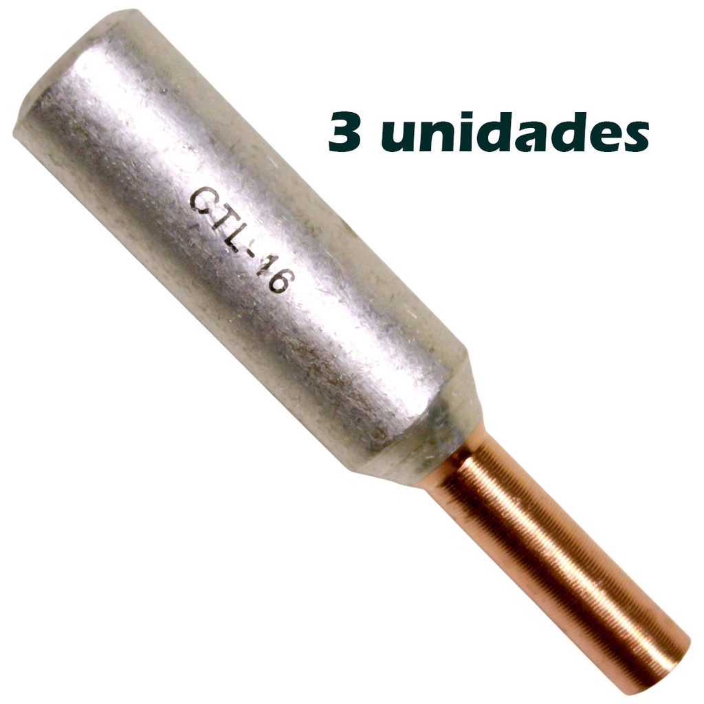 Kit 3 Terminal Pino Bimetálico de Compressão para Cabo de Alumínio de 16mm