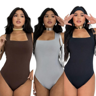 KIT 3 BODY FEMININO REGATA SUPLEX DECOTE QUADRADO FORRO DUPLO