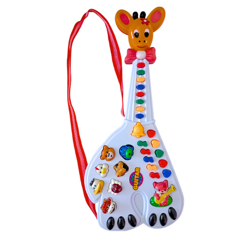 Guitarra Girafa Musical Infantil com Sons de Animais da Fazendinha, Luzes Coloridas e 26 Teclas