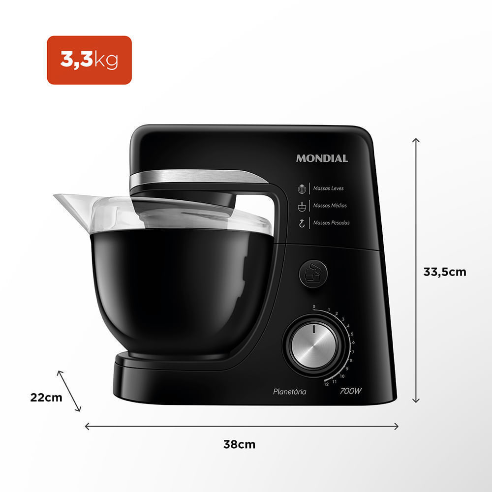 Imagem Batedeira Planetária Mondial Preta BP-03-B - 700W 220V