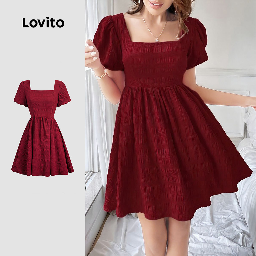 Lovito Vestido Curto Casual Em Jacquard Modelo Evasê Vermelho Para Primavera/verão L155ED1365 em Oferta na Shopee