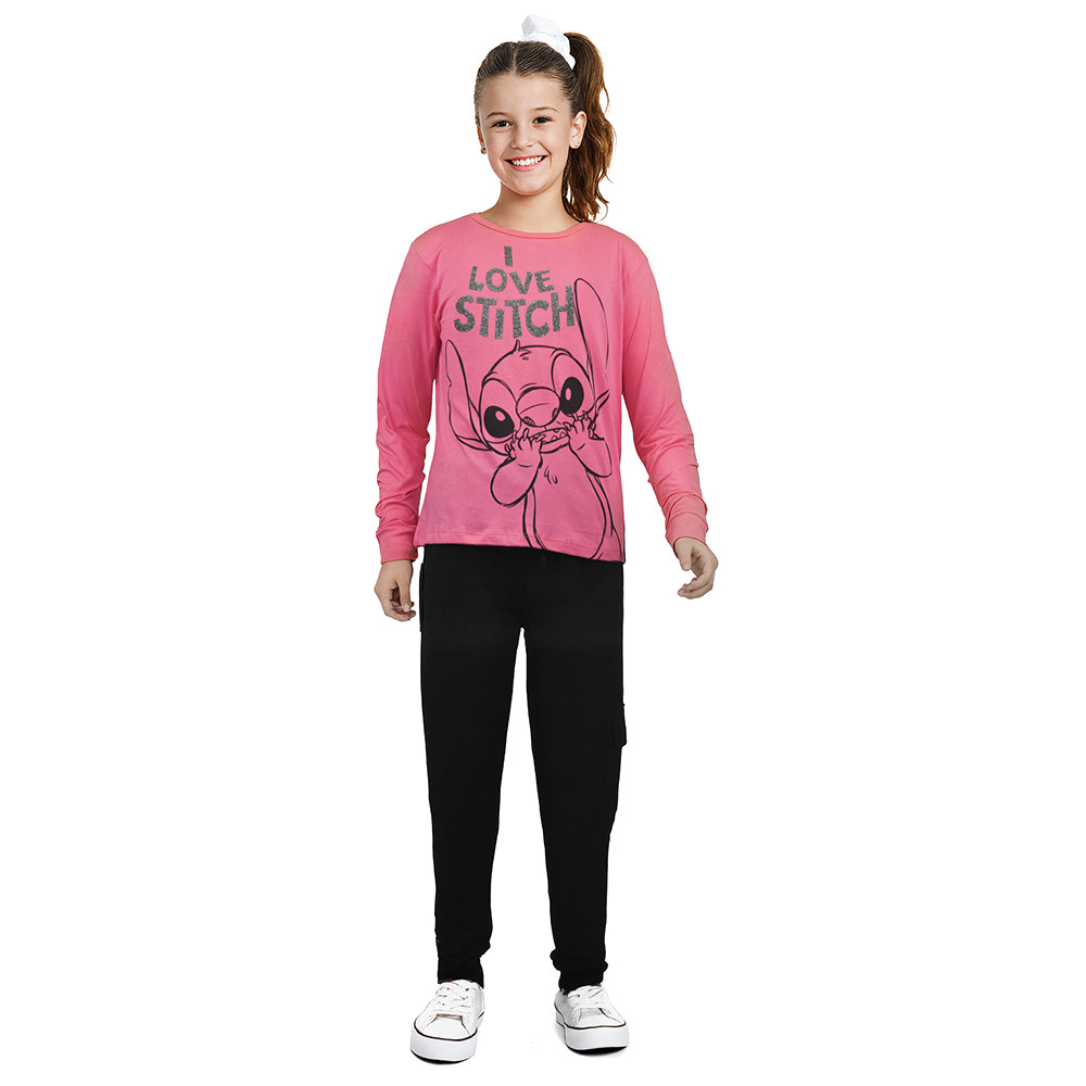 Blusa infantil manga longa Lilo & Stitch Fakini