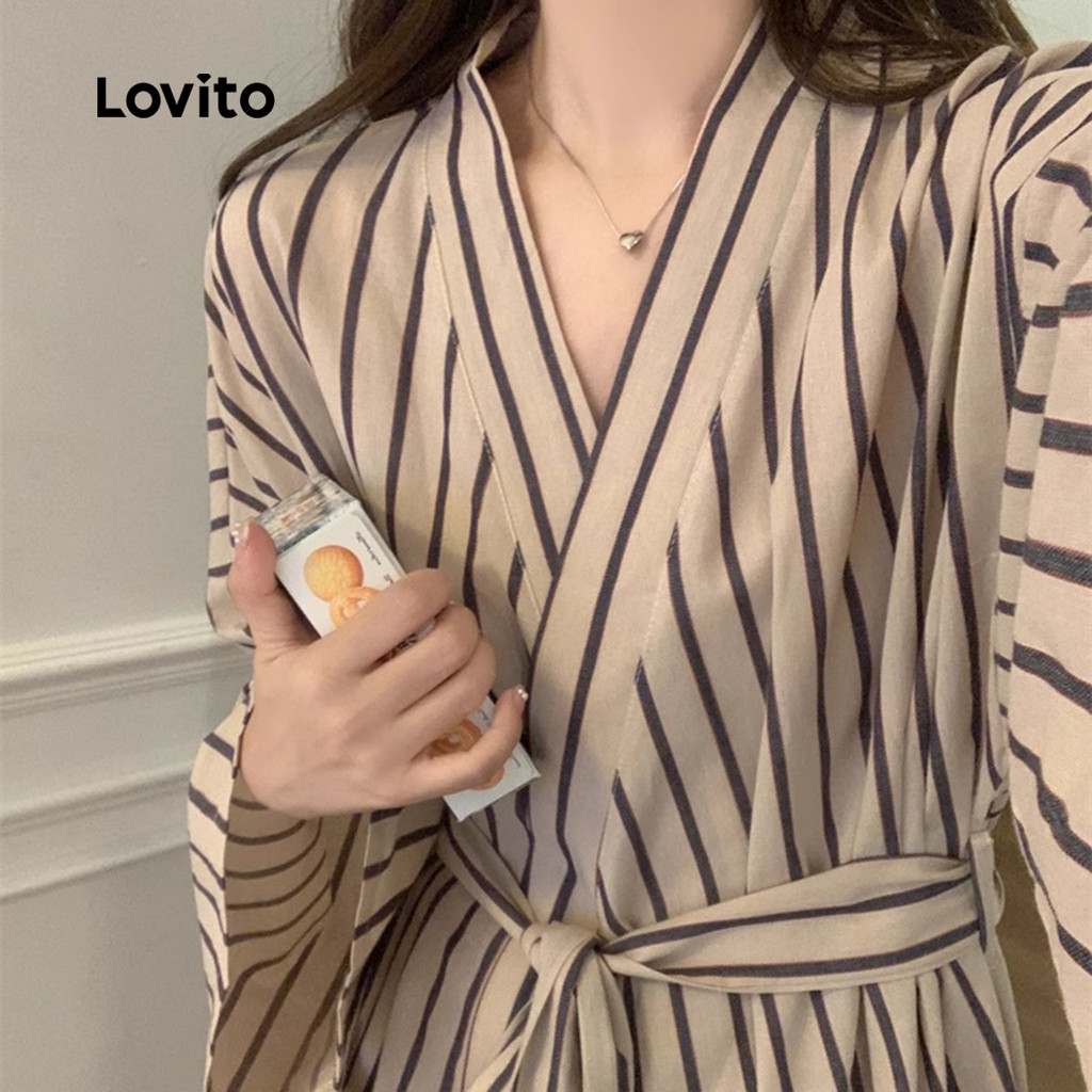 Lovito Roupão Casual com Bolso Look de Casal Mãe/Verão para Mulheres LNE121056 em Oferta na Shopee