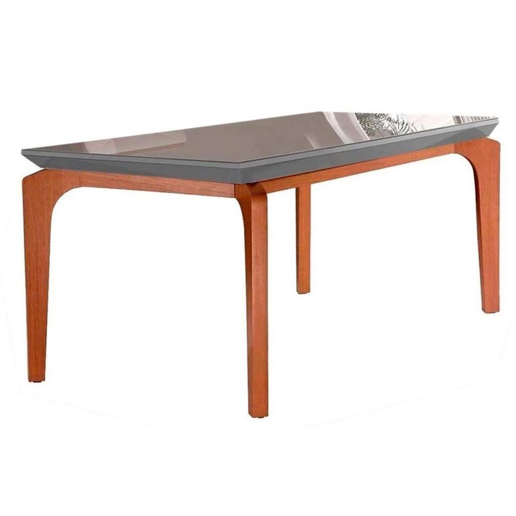 Mesa de Sala Jantar Londrina c/Tampo Madeirado Vidro Canto Reto 180x90cm Grafite/Imbuia - Rufato em Oferta na Shopee