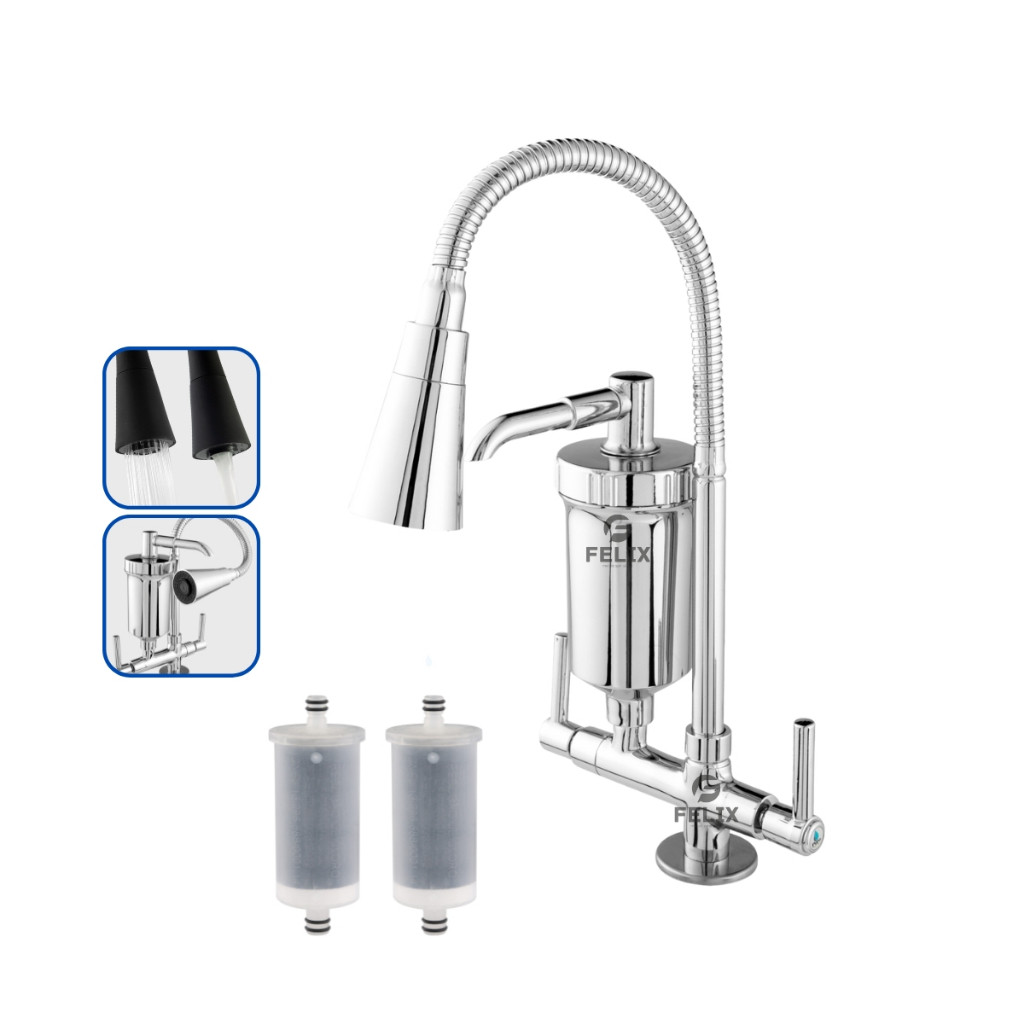 Kit Torneira com Filtro 3 em 1 - Aço Inox, 2 Filtros Inclusos, Purificação de Água para Cozinha