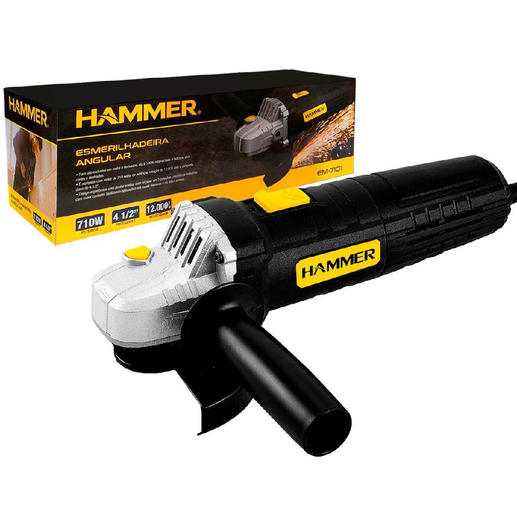 Esmerilhadeira Lixadeira Angular 4.1/2 Pol 115mm 710w Gyem7101 Hammer Standard Preto em Oferta na Shopee