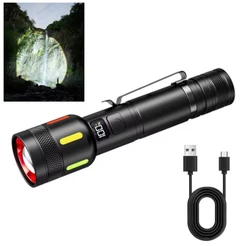 Lanterna de Alta Potência Zoom Livre Laser Branco Fluorescência Display Digital USB Camping Pesca Viagens Longas
