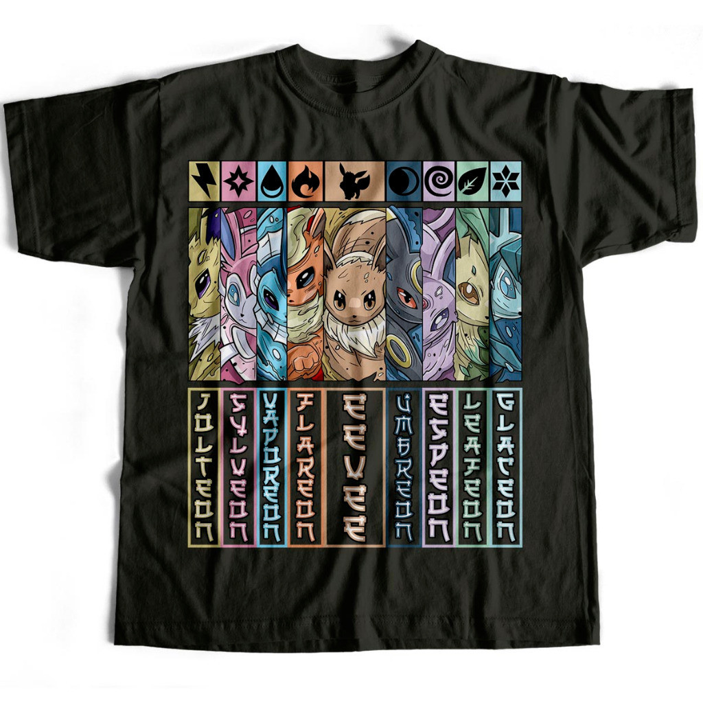 Camiseta Básica Eevee Evoluções Pokemon Anime Desenho Camisa Manga Japones Tee Unissex