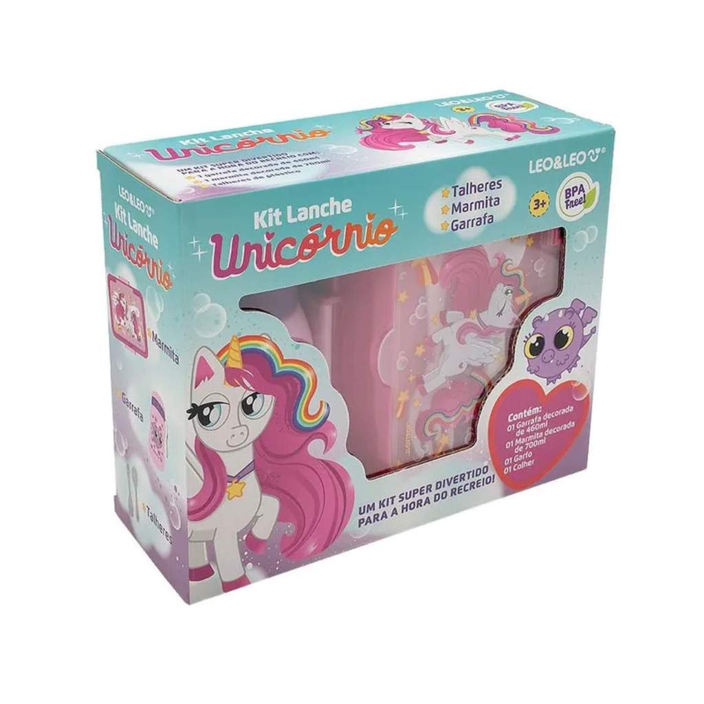 Kit Lanche Garrafa Plástica 460Ml + Marmita 700Ml Unicórnio Leo&Leo Leonora - 10542 em Oferta na Shopee