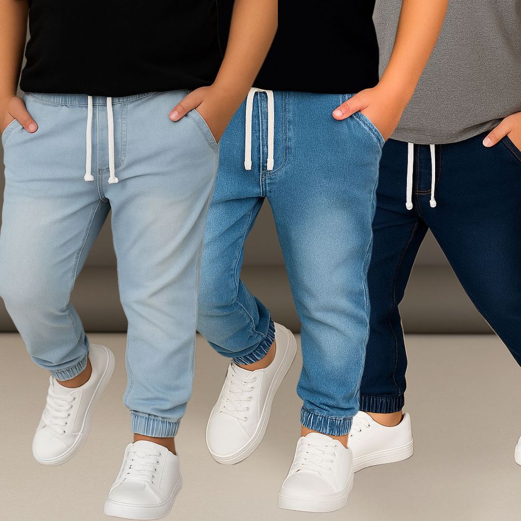 Kit 3 Calças Jogger Infantil Jeans Menino Juvenil Com Lycra 2 ao 16 em Oferta na Shopee