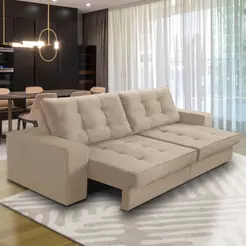 Sofá Retrátil e Reclinável 2 lugares 1,50m com Molas Marcela Suede Bege Adonai Estofados