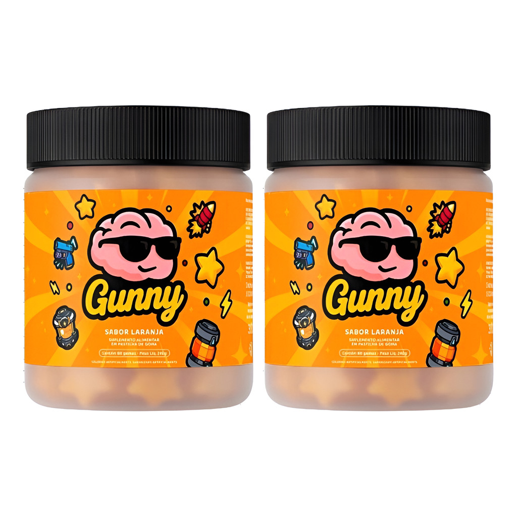 Gunny Suplemento Gamer em Gomas | Foco e Energia Mental | Zero Açúcar - Kit com 2 Unidades