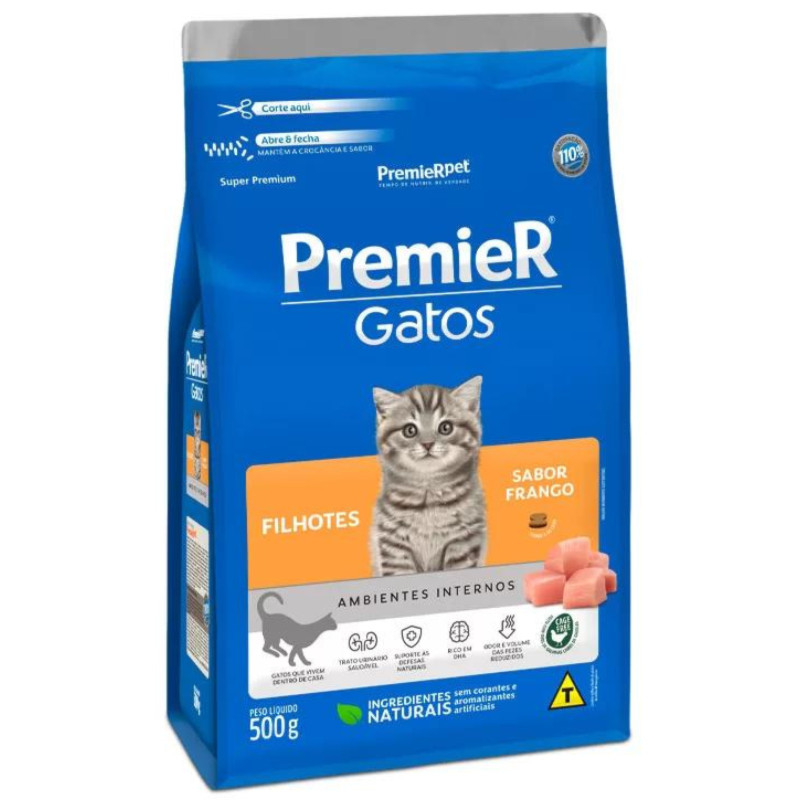 Ração PremieR Ambientes Internos Gatos Filhotes Frango 500gr