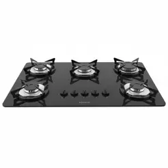 Cooktop Fogatti à Gás Fgt 5b Vidro Preto Flange Inox Preto Bivolt