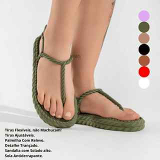 Sandália rasteira feminina com tiras e sola texturizada confortavel lancamento em Oferta na Shopee