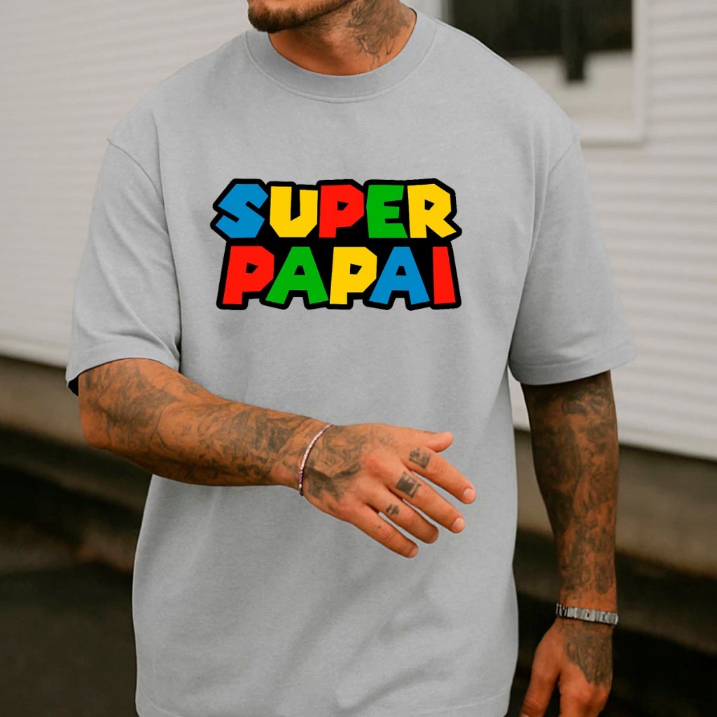 Camiseta Masculina T Shirt Algodão Casual Super Papai Mario Old Game Jogo Casal