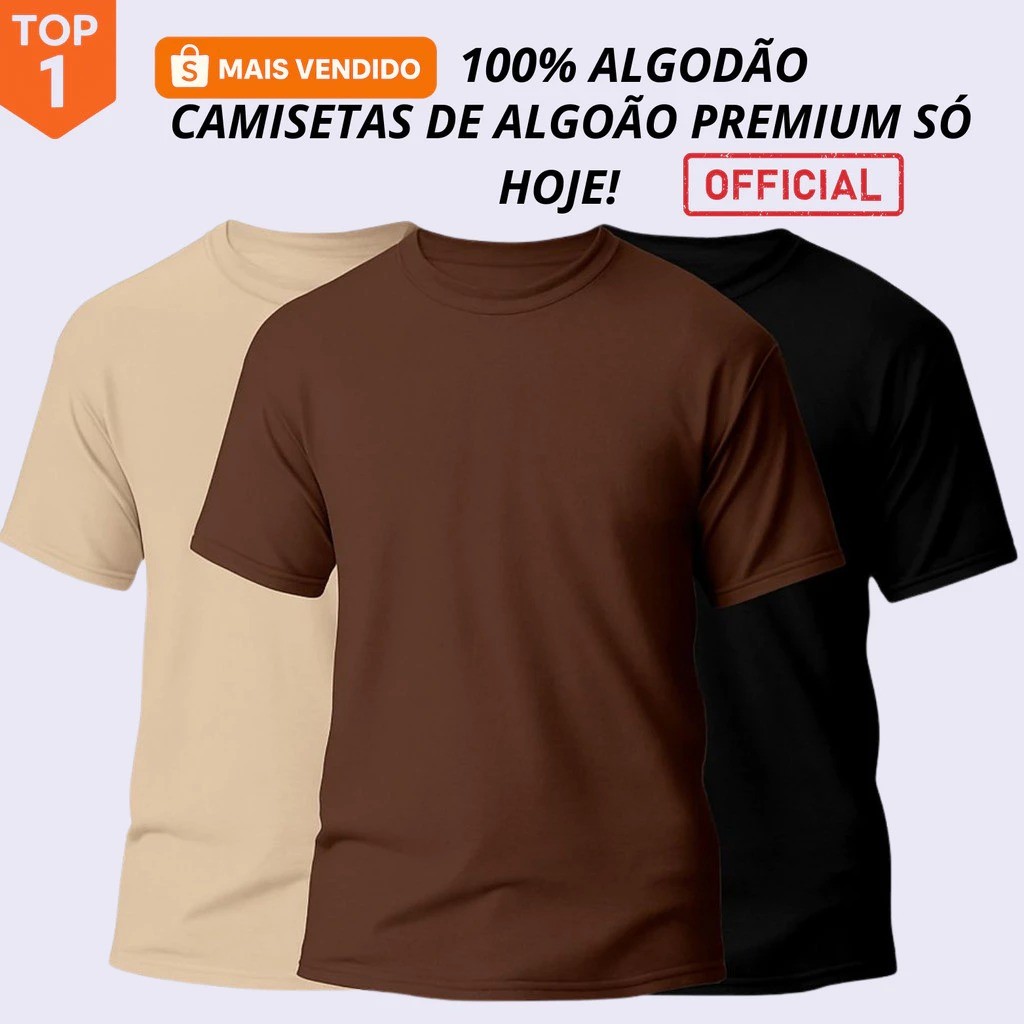 KIT 3 Camisas 100% algodão masculinas basicas streetwear KIT 3 Camisas 100% algodão masculinas basicas streetwear