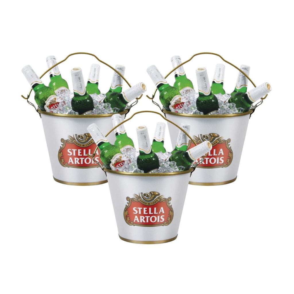 Kit 3 Balde De Gelo Decorativo Stella Artois C/ Alça Design Sofisticado Bar Restaurante Cerveja