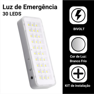 Kit 2 Luminária De Emergência Lâmpada LED 30LEDS Branco Frio 6500K Bivolt com Bateria Recarregável em Oferta na Shopee