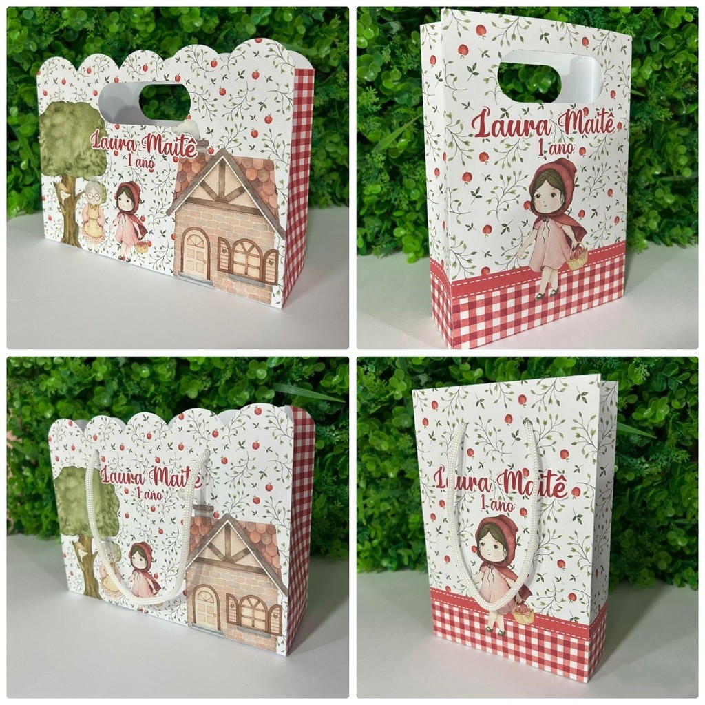 Kit Sacola Papelaria Personalizada Chapeuzinho Vermelho Sacolinha de Lembrancinha Caixinha para Festa