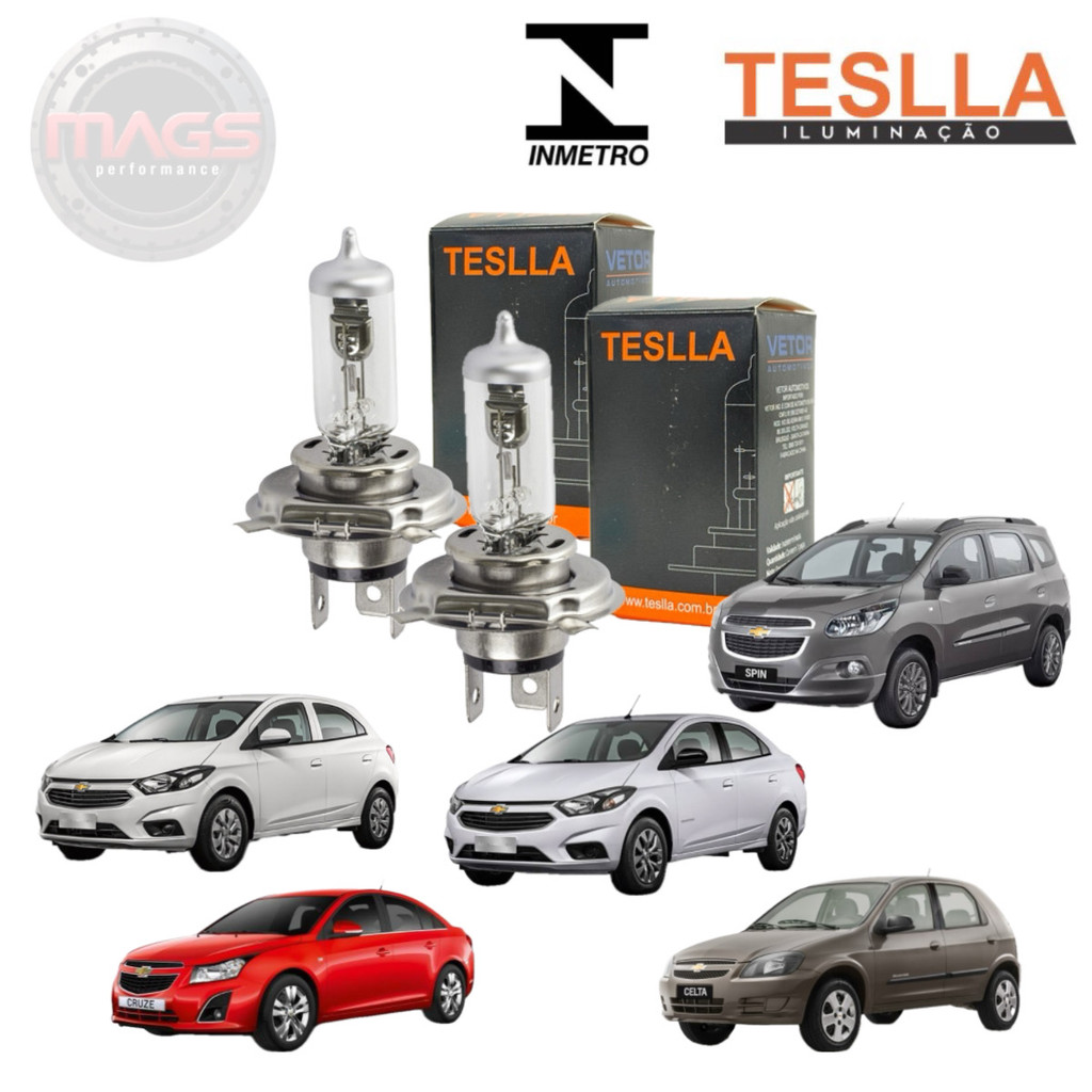 Par Lâmpadas Farol Premium Onix / Celta / Prisma / Spin / Cruze H4 4300k Hálogena Amarelas Teslla