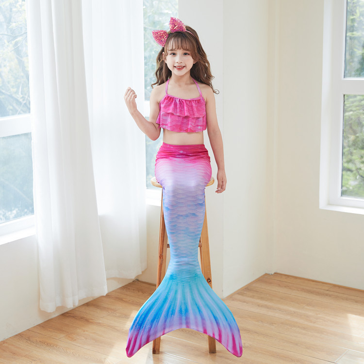 Crianças sereia maiô desempenho maiô de três peças cauda de peixe grande médio pequeno meninas vestido de princesa biquí — imagem 2 de 2
