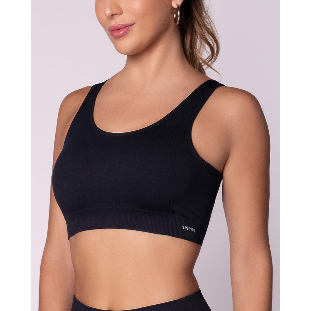 Top Selene Canelado Sem Costuras Selene Sem Bojo Alta Sustentação Academia Fitness Original Selene