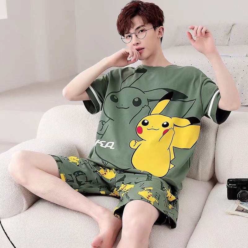 Pijamas masculinos verão Shorts de manga curta solto adolescente dos desenhos animados Plus Size estudante estilo fino m