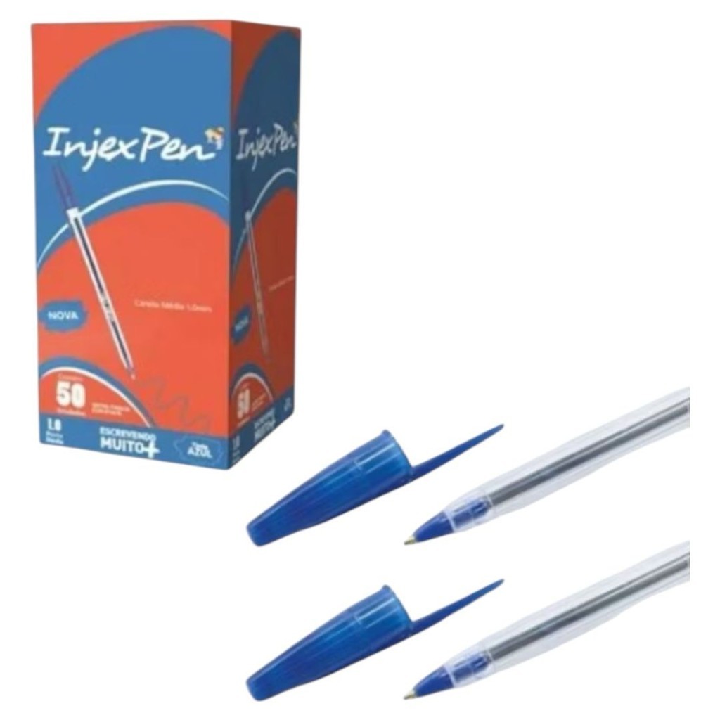 Caneta Esferográfica Azul 1.0mm Caixa C/ 50 Und Injex Pen em Oferta na Shopee