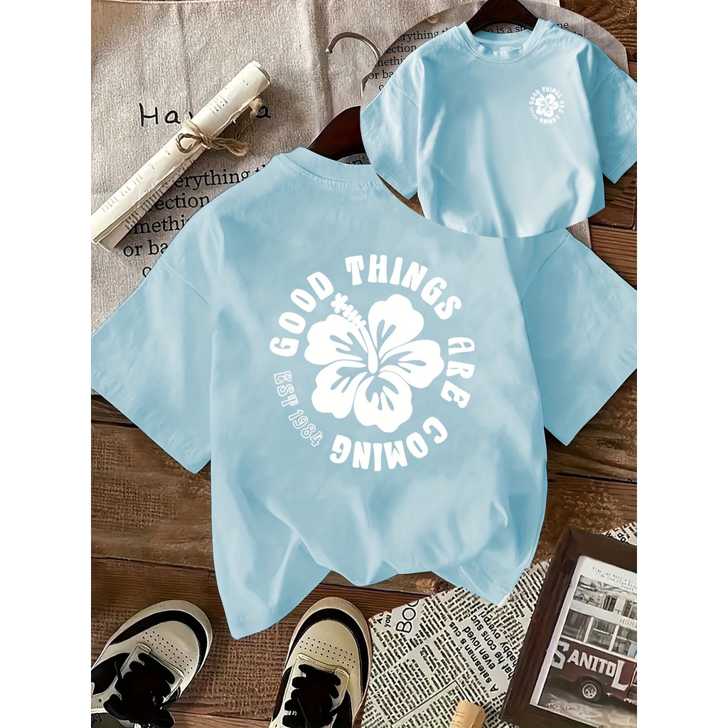 Camiseta Feminina T-shirt Estampada Floral – Blusa Pastel Casual e Versátil, Confortável e Estilosa
