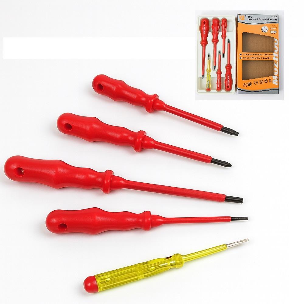 Kit Jogo Chaves Isolada Fenda Philips 1000V Imantada Chave Teste 6 Pecas Ponta Magnetica Eletricista Eletronica