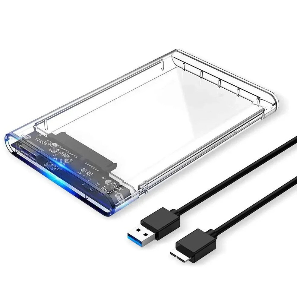 Case Externa para SSD/HD SATA 2.5 transparente com USB 3.0 com cabo destacável