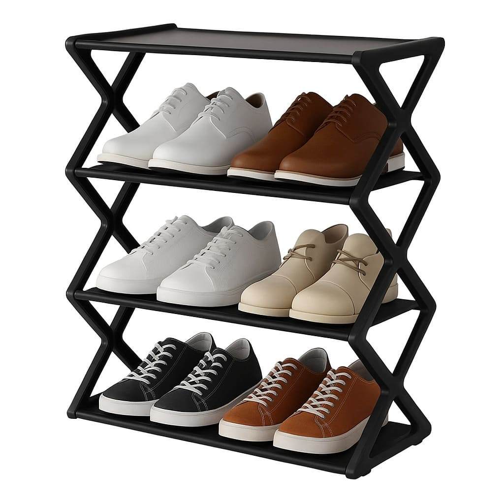 Organizador de sapatos 4 prateleiras preto – solução prática para entrada e lavanderia