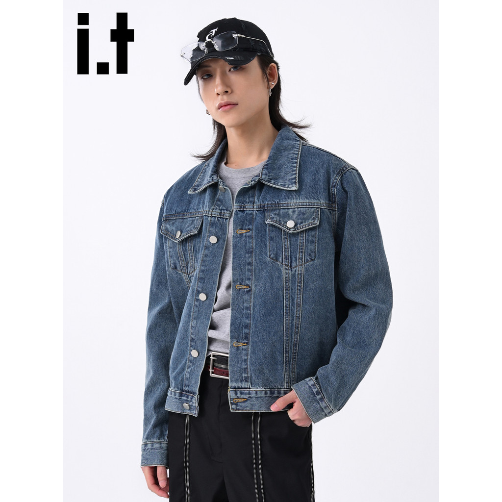 It FIVECM Retro Azul Macacão Curto Jaqueta Jeans Masculina 2026 Primavera Verão Jaqueta Top Trendy