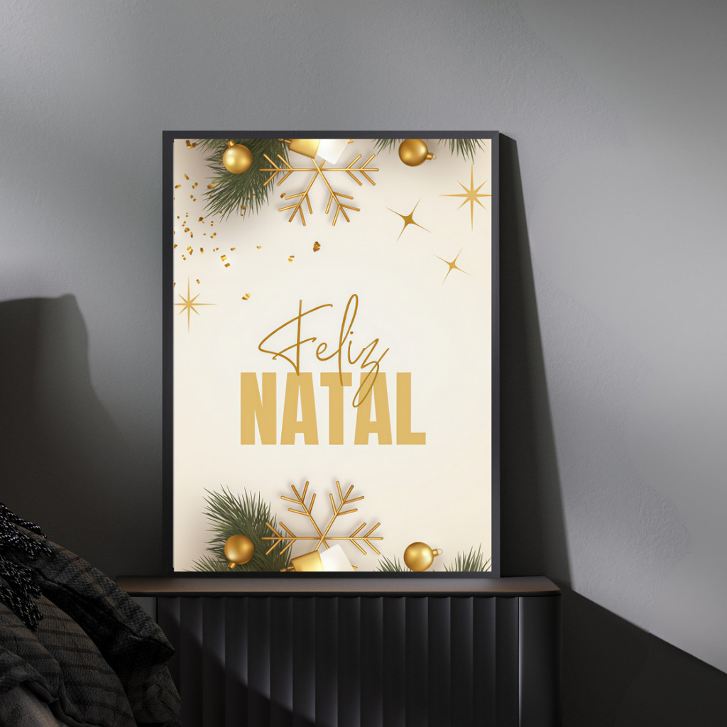 Quadro Decorativo Feliz Natal com Moldura 30x40cm