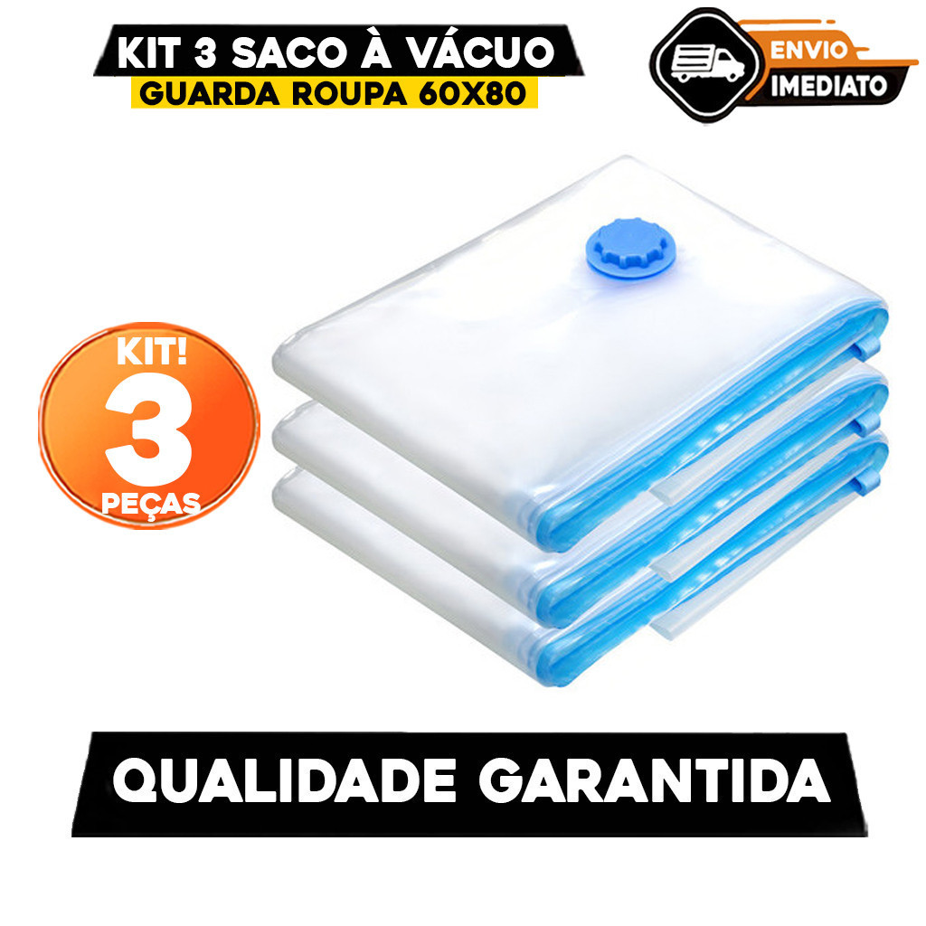 Kit 3 Saco À Vácuo Guarda Roupa 60x80 Viagem Organizador