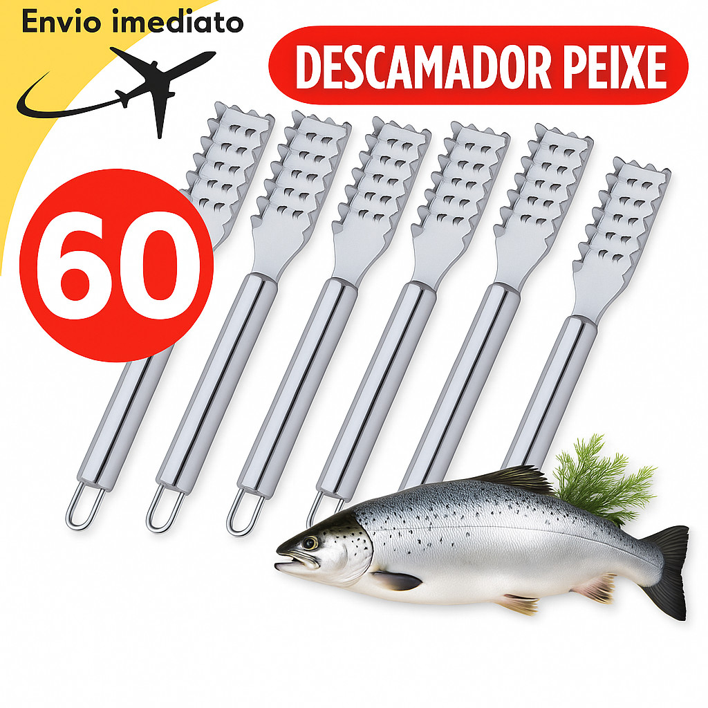 Kit 60 Unidades Conjunto Descamador de Peixe Removedor de Escamas Escamador Inox Pesca Inox Premium