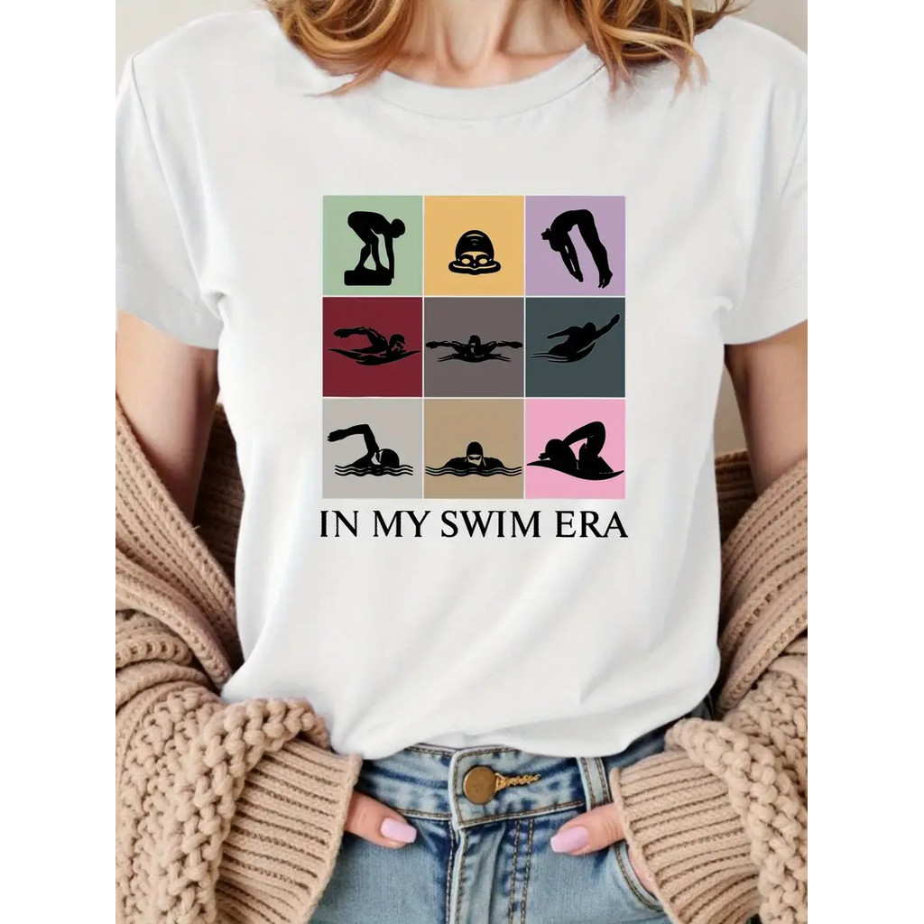 Camiseta Masculina Feminina Oversized Estampa Natação In My Swim Era T-shirt, Estampa com Movimentos de Nadador
