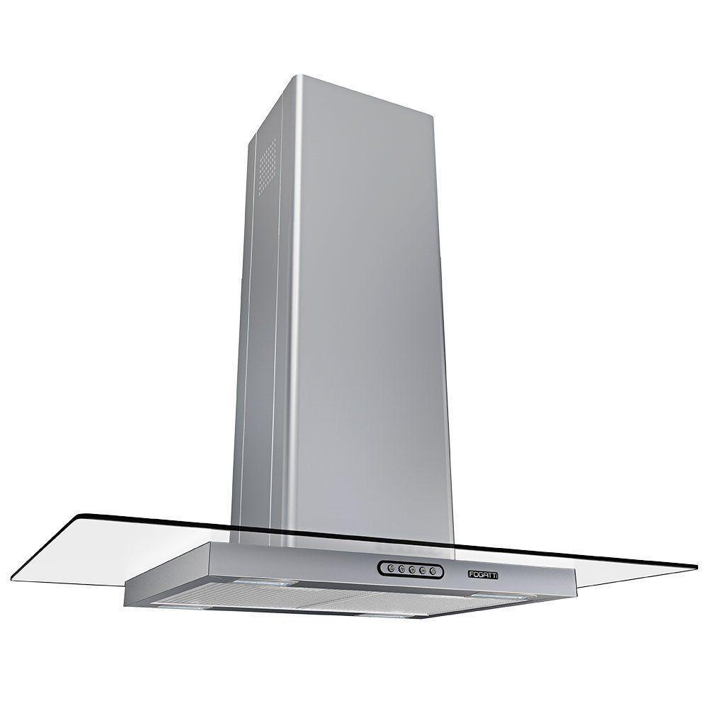 Coifa Ilha 90cm Vidro Reto Fogatti Inox 110V