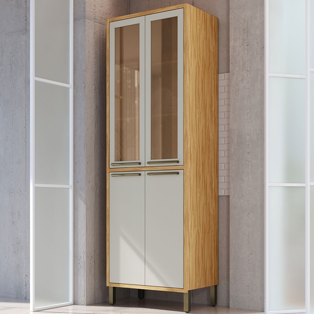 Paneleiro Syrah 4 Portas 4 Prateleiras Com Vidro 100% Mdf - Rio Doce