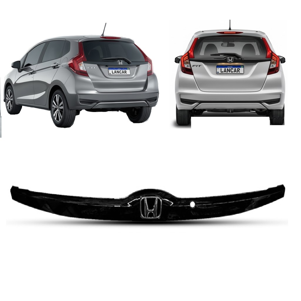 FRISO TAMPA TRASEIRA HONDA FIT 2014 A 2021 PRETO BRILHANTE COM EMBLEMA SEM FURO CÂMERA RF