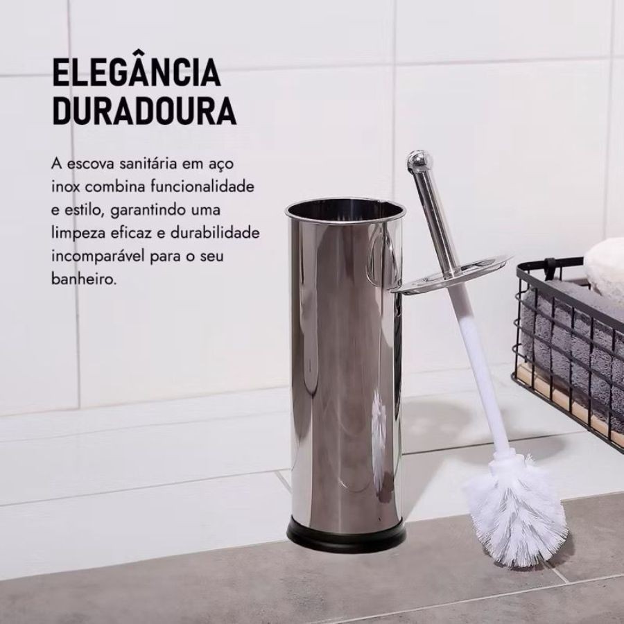 Escova Sanitária Vaso Limpeza Higienização Em Com Suporte 37x10x10 Inox Para Banheiro E Lavabo