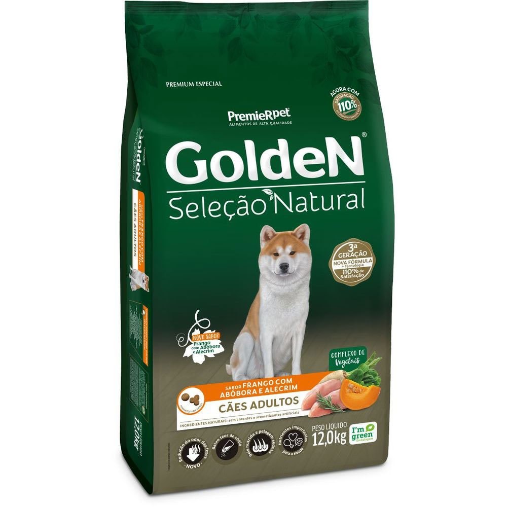 Ração GoldeN Seleção Natural Cachorros Adultos Frango, Abóbora e Alecrim 12,0kg