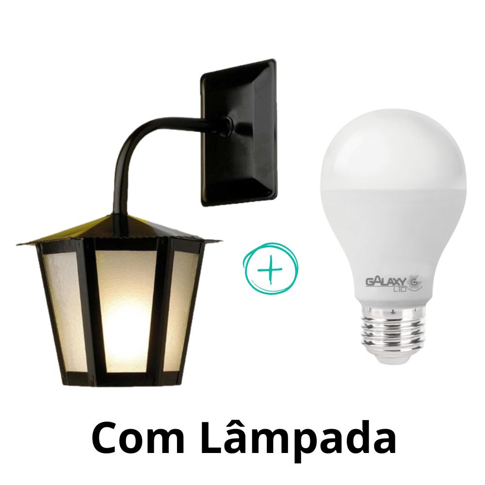 Luminária de Parede Arandela Colonial Sextavado Preta Com Lâmpada 9W