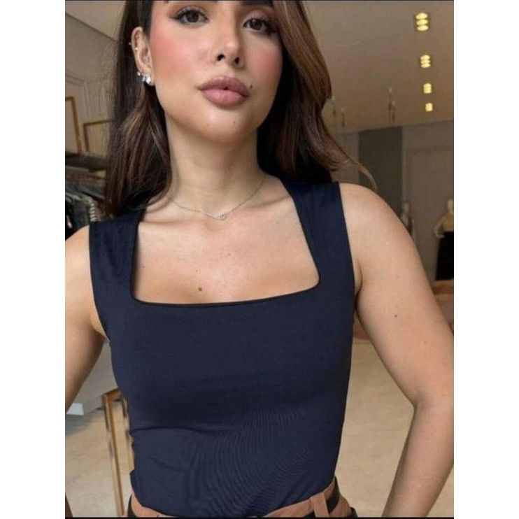 Body Suplex Bory Feminino Regata Blusa Decote Quadrado  Com Forro Estilo Blogueira em Oferta na Shopee
