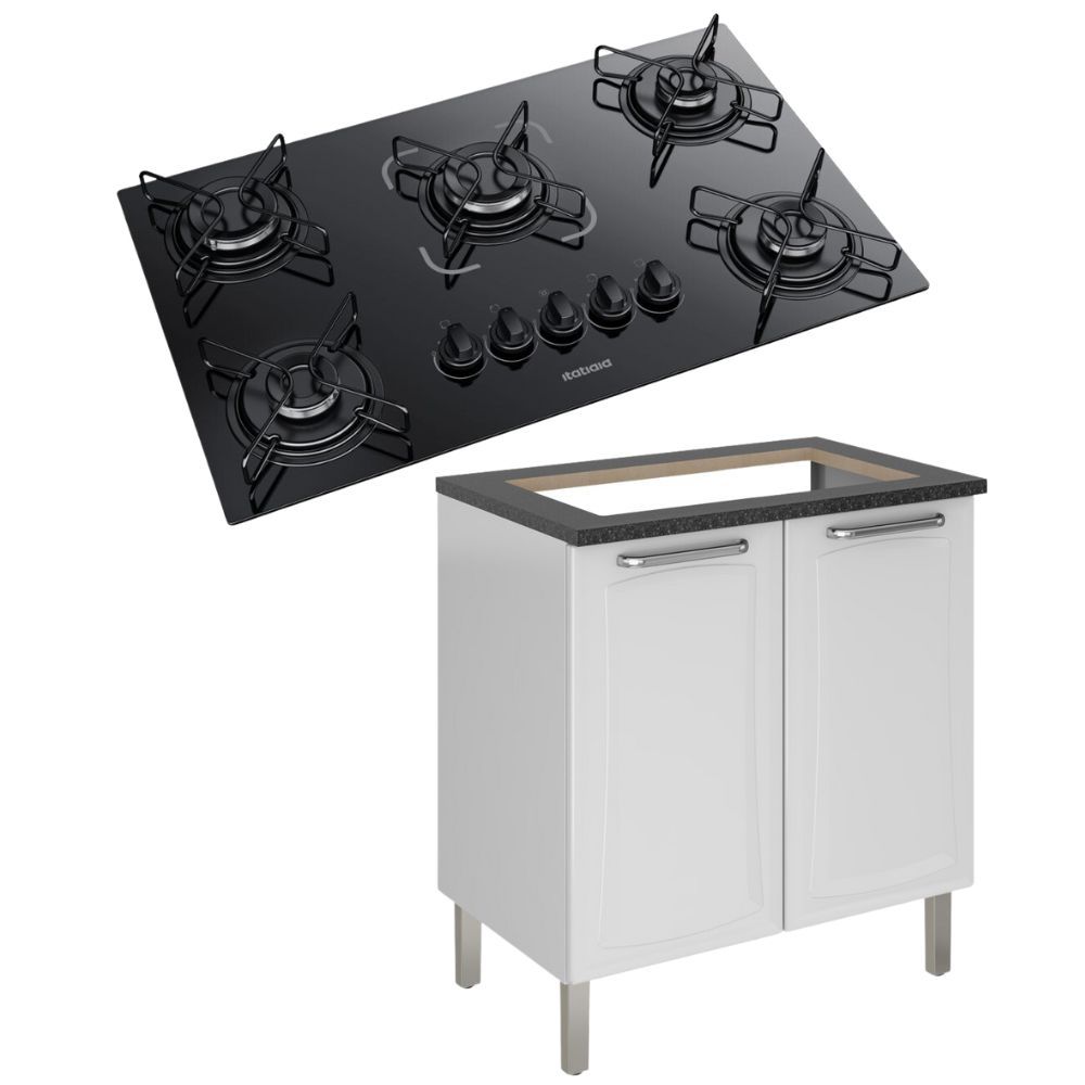 Kit Balcão Itatiaia Tarsila Branco e Cooktop Itatiaia 5 bocas em Oferta na Shopee