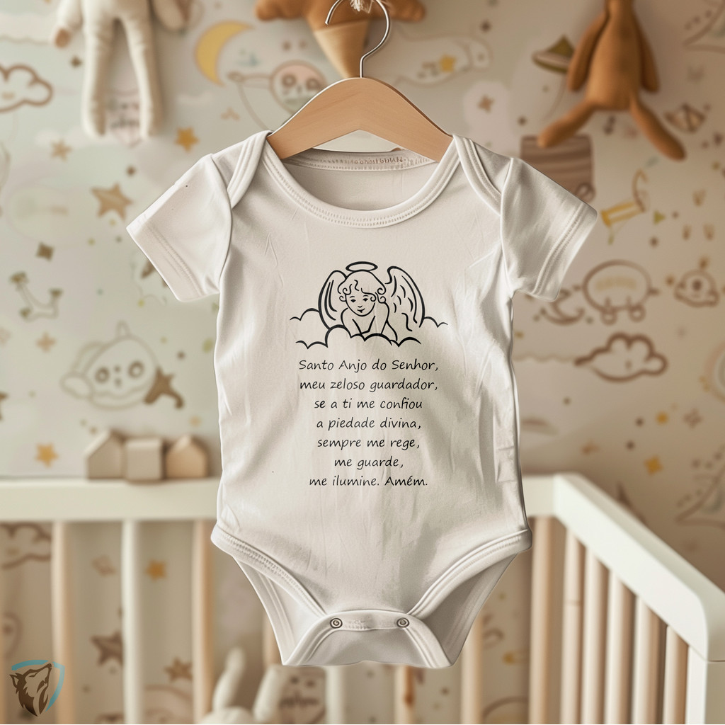 Body Infantil Santo Anjo | Oração do Anjo da Guarda com Design Minimalista